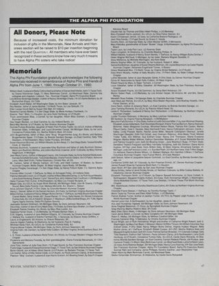 The Alpha Phi Foundation: Memorials, Winter 1991