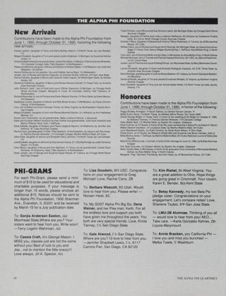 The Alpha Phi Foundation: New Arrivals, Winter 1991. The Alpha Phi Foundation: Honorees, Winter 1991. The Alpha Phi Foundation: Phi-Grams, Winter 1991