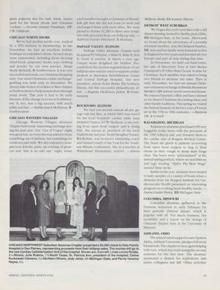 Alumnae Pride: Chicago Northwest Suburban, Spring 1991, Continued. Alumnae Pride: Chicago North Shore, Spring 1991. Alumnae Pride: Chicago Western Villages, Spring 1991. Alumnae Pride: DuPage Valley, Illinois, Spring 1991. Alumnae Pride: Rockford, Illinois, Spring 1991. Alumnae Pride: Detroit West Suburban, Spring 1991. Alumnae Pride: Kalamazoo, Michigan, Spring 1991. Alumnae Pride: Columbia, Missouri, Spring 1991. Alumnae Pride: Ashland, Ohio, Spring 1991