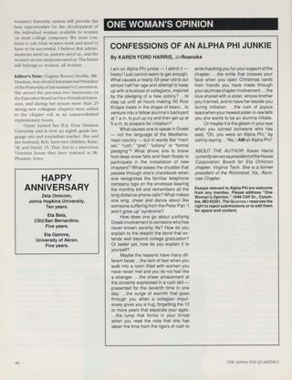 "Do You Really Think I Can Do That?", Continued. Happy Anniversary, Spring 1991. One Woman's Opinion: Confessions of an Alpha Phi Junkie