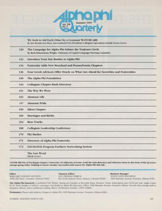 Alpha Phi Quarterly, Vol. CIII, No. 3, Summer 1991 Table of Contents