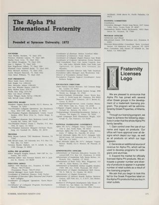 The Alpha Phi International Fraternity Directory, Summer 1991. Fraternity Licenses Logo