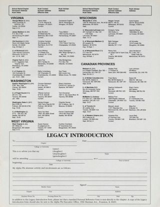 Collegiate Rush Directory, Summer 1991, Continued. Legacy Introduction Form, Summer 1991