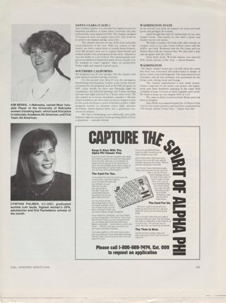 Bear Tracks: Santa Clara (Calif.), Fall 1991. Bear Tracks: Southern California, Fall 1991. Bear Tracks: Washington State, Fall 1991. Bear Tracks: Washington, Fall 1991. Kim Berke Photograph, Fall 1991. The Alpha Phi Classic Visa Advertisement, Fall 1991