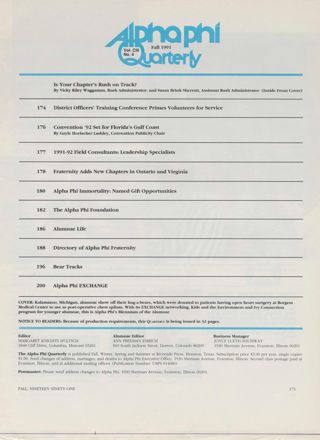 Alpha Phi Quarterly, Vol. CIII, No. 4, Fall 1991 Table of Contents