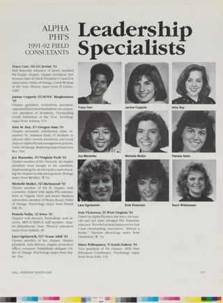 Alpha Phi's 1991-92 Field Consultants: Leadership Specialists