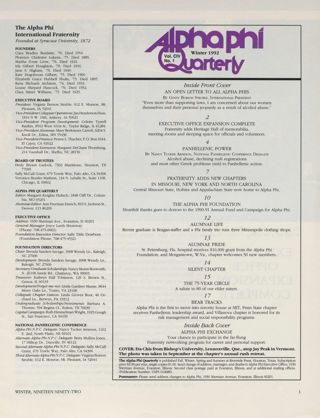 Alpha Phi Quarterly, Vol. CIV, No. 1, Winter 1992 Table of Contents