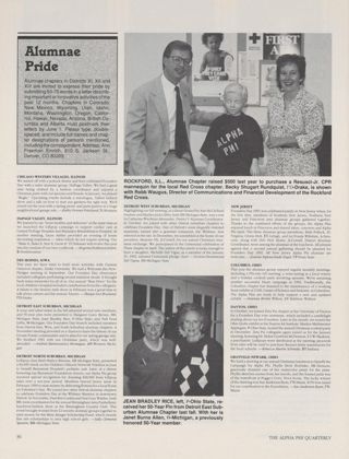 Alumnae Pride: Chicago Western Villages, Illinois, Spring 1992. Alumnae Pride: DuPage Valley, Illinois, Spring 1992. Alumnae Pride: Des Moines, Iowa, Spring 1992. Alumnae Pride: Detroit East Suburban, Michigan, Spring 1992. Alumnae Pride: Detroit North Suburban, Michigan, Spring 1992. Alumnae Pride: Detroit West Suburban, Michigan, Spring 1992. Alumnae Pride: New Jersey, Spring 1992. Alumnae Pride: Columbus, Ohio, Spring 1992. Alumnae Pride: Dayton, Ohio, Spring 1992. Alumnae Pride: Granville-Newark, Ohio, Spring 1992. Becky Rundquist Presenting CPR Mannequin Photograph, Spring 1992