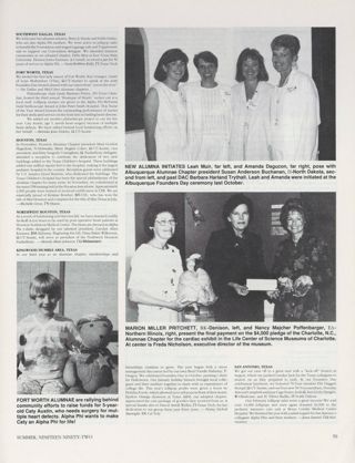 Alumnae Pride: Southwest Dallas, Texas, Summer 1992. Alumnae Pride: Fort Worth, Texas, Summer 1992. Alumnae Pride: Houston, Texas, Summer 1992. Alumnae Pride: Northwest Houston, Texas, Summer 1992. Alumnae Pride: Kingwood/Humble Area, Texas, Summer 1992. Susan Buchanan With New Alumnae Initiates Photograph, Summer 1992. Charlotte Alumnae Chapter Check Presentation Photograph, Summer 1992. Alumnae Pride: San Antonio, Texas, Summer 1992