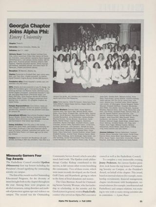 On Campus: Chapters: Minnesota Garners Four Top Awards. Georgia Chapter Joins Alpha Phi: Emory University