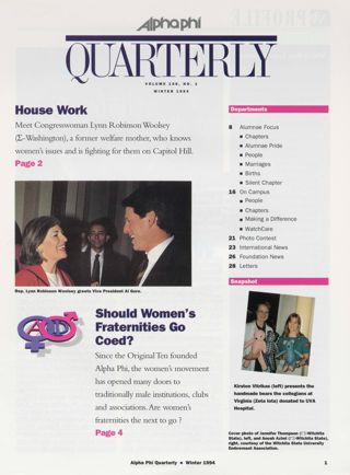 Alpha Phi Quarterly, Vol. 106, No. 1, Winter 1994 Table of Contents