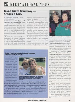 Alpha Phi International News: Joyce Lueth Shumway - Always a Lady. Alpha Phi International News: Alpha Phis Participate in Undergraduate Interfraternity Institute