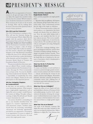 President's Message, Winter 1994. The Alpha Phi International Fraternity Directory, Winter 1994
