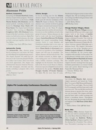 Alumnae Focus: Alumnae Pride: Hartford, Connecticut, Spring 1994. Alumnae Focus: Alumnae Pride: Jacksonville, Florida, Spring 1994. Alumnae Focus: Alumnae Pride: Atlanta, Georgia, Spring 1994. Alumnae Focus: Alumnae Pride: Chicago Western Villages, Illinois, Spring 1994. Alumnae Focus: Alumnae Pride: Muncie, Illinois, Spring 1994. Alpha Phi Leadership Conference Reunites Friends. Alumnae Focus: Alumnae Pride: Berea, Ohio, Spring 1994