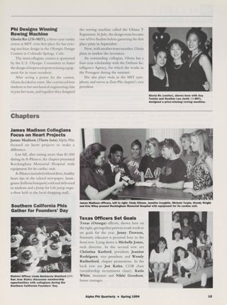 On Campus: People: Phi Designs Winning Rowing Machine. On Campus: Chapters: James Madison Collegians Focus on Heart Projects. On Campus: Chapters: Southern California Phis Gather for Founders' Day. On Campus: Chapters: Texas Officers Set Goals