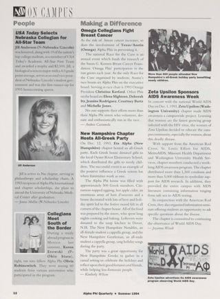 On Campus: People: USA Today Selects Nebraska Collegian for All-Star Team. On Campus: People: Collegians Meet South of the Border. On Campus: Making a Difference: Omega Collegians Fight Breast Cancer. On Campus: Making a Difference: New Hampshire Chapter Hosts All-Greek Party. On Campus: Making a Difference: Zeta Upsilon Sponsors AIDS Awareness Week