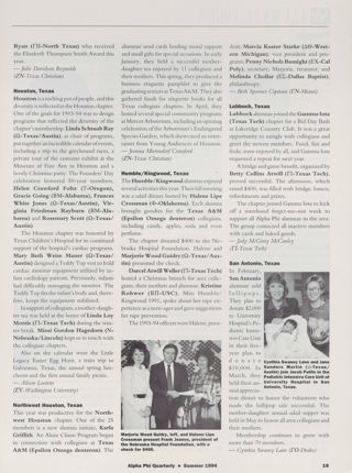 Alumnae Focus: Alumnae Pride: Fort Worth, Texas, Summer 1994, Continued. Alumnae Focus: Alumnae Pride: Houston, Texas, Summer 1994. Alumnae Focus: Alumnae Pride: Northwest Houston, Texas, Summer 1994. Alumnae Focus: Alumnae Pride: Humble/Kingwood, Texas, Summer 1994. Alumnae Focus: Alumnae Pride: Lubbock, Texas, Summer 1994. Alumnae Focus: Alumnae Pride: San Antonio, Texas, Summer 1994