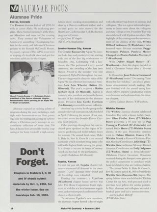 Alumnae Focus: Alumnae Pride: Denver, Colorado, Summer 1994. Alumnae Focus: Alumnae Pride: Greater Kansas City, Kansas, Summer 1994. Alumnae Focus: Alumnae Pride: Topeka, Kansas, Summer 1994. Alumnae Focus: Alumnae Pride: Wichita, Kansas, Summer 1994