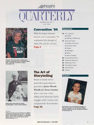 Alpha Phi Quarterly, Vol. 106, No. 4, Fall 1994 Table of Contents