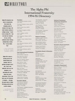 The Alpha Phi International Fraternity 1994-95 Directory