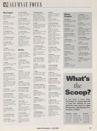 Alumnae Focus: Marriages, Fall 1994. Alumnae Focus: Births, Fall 1994. Alumnae Focus: Silent Chapter, Fall 1994