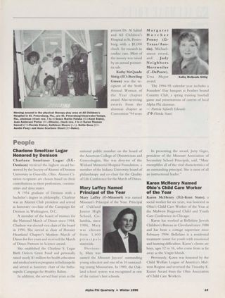 Alumnae Focus: Alumnae Pride: St. Petersburg-Clearwater-Tampa, Florida, Winter 1995, Continued. Alumnae Focus: People: Charlene Smeltzer Lugar Honored by Denison. Alumnae Focus: People: Mary Laffey Named Principal of the Year. Alumnae Focus: People: Karen McHenry Named Ohio's Child Care Worker of the Year