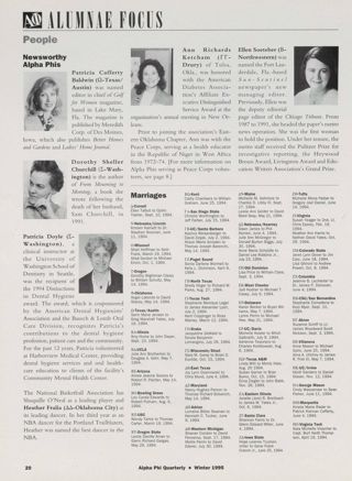 Alumnae Focus: People: Newsworthy Alpha Phis, Winter 1995. Alumnae Focus: Marriages, Winter 1995