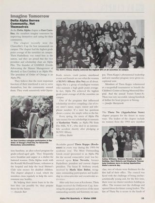 On Campus: Imagine Tomorrow: Delta Alpha Serves Community, Not Themselves. On Campus: Imagine Tomorrow: SUNY/Albany, Winter 1995. On Campus: Imagine Tomorrow: Rochester, Winter 1995. On Campus: Imagine Tomorrow: Appalachian State, Winter 1995