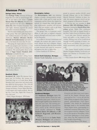 Alumnae Focus: Alumnae Pride: DuPage Valley, Illinois, Spring 1995. Alumnae Focus: Alumnae Pride: Rockford, Illinois, Spring 1995. Alumnae Focus: Alumnae Pride: Bloomington, Indiana, Spring 1995. Alumnae Focus: Alumnae Pride: Detroit North Suburban, Michigan, Spring 1995. Alumnae Focus: Alumnae Pride: Southwest Michigan, Spring 1995