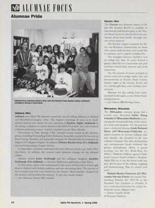 Alumnae Focus: Alumnae Pride: Ashland, Ohio, Spring 1995. Alumnae Focus: Alumnae Pride: Dayton, Ohio, Spring 1995. Alumnae Focus: Alumnae Pride: Milwaukee, Wisconsin, Spring 1995