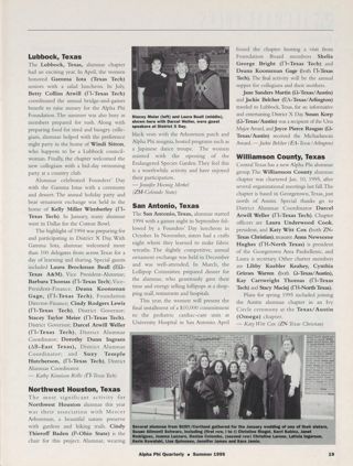 Alumnae Focus: Alumnae Pride: Lubbock, Texas, Summer 1995. Alumnae Focus: Alumnae Pride: Northwest Houston, Texas, Summer 1995. Alumnae Focus: Alumnae Pride: San Antonio, Texas, Summer 1995. Alumnae Focus: Alumnae Pride: Williamson County, Texas, Summer 1995. Alumnae Focus: Alumnae Pride: SUNY/Cortland Alumnae at Wedding Photograph, Summer 1995