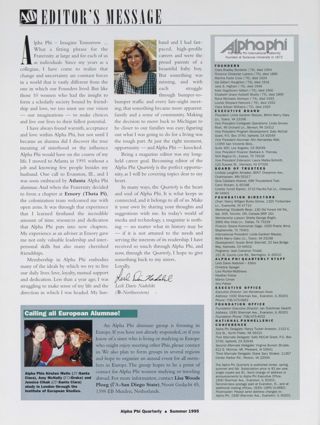 Editor's Message, Summer 1995. The Alpha Phi International Fraternity Directory, Summer 1995. Calling All European Alumnae!
