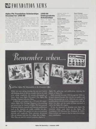 Alpha Phi Foundation News, Summer 1995