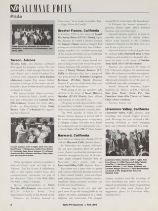 Alumnae Focus: Pride: Alpha Phis at Northeast Panhellenic Conference Photograph, Fall 1995. Alumnae Focus: Pride: Tucson, Arizona, Fall 1995. Alumnae Focus: Pride: Greater Fresno, California, Fall 1995. Alumnae Focus: Pride: Hayward, California, Fall 1995. Alumnae Focus: Pride: Livermore Valley, California, Fall 1995