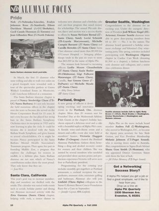 Alumnae Focus: Pride: Santa Barbara, California, Fall 995, Continued. Alumnae Focus: Pride: Santa Clara, California, Fall 1995. Alumnae Focus: Pride: Portland, Oregon, Fall 1995. Alumnae Focus: Pride: Greater Seattle, Washington, Fall 1995. Got a Networking Success Story?