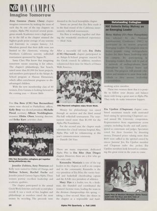 On Campus: Imagine Tomorrow: Santa Clara, Fall 1995. On Campus: Imagine Tomorrow: CSU/San Bernardino, Fall 1995. On Campus: Imagine Tomorrow: CSU/Hayward, Fall 1995. On Campus: Imagine Tomorrow: San Diego, Fall 1995. On Campus: Imagine Tomorrow: NIC Selects Betsy Mulvey as an Emerging Leader. On Campus: Imagine Tomorrow: Chapman, Fall 1995. On Campus: Imagine Tomorrow: Delta Theta Chapter Members Painting Photograph, Fall 1995