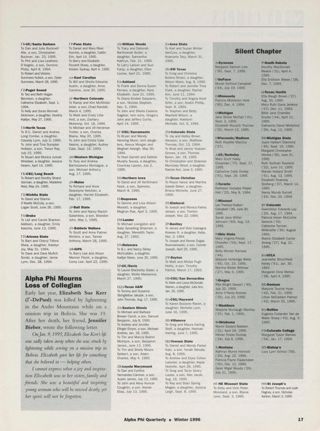 Alumnae Focus: Births, Winter 1996, Continued. Alpha Phi Mourns Loss of Collegian. Alumnae Focus: Silent Chapter, Winter 1996