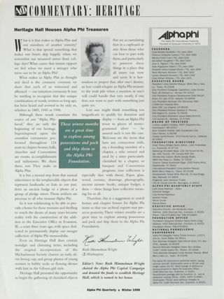 Heritage Hall Houses Alpha Phi Treasures. The Alpha Phi International Fraternity Directory, Winter 1996