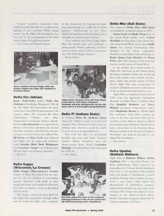 On Campus: Imagine Tomorrow: Delta Theta (Western Michigan), Spring 1996, Continued. On Campus: Imagine Tomorrow: Delta Eta (Adrian), Spring 1996. On Campus: Imagine Tomorrow: Delta Kappa (Wisconsin/LaCrosse), Spring 1996. On Campus: Imagine Tomorrow: Delta Pi (Indiana State), Spring 1996. On Campus: Imagine Tomorrow: Delta Rho (Ball State), Spring 1996. On Campus: Imagine Tomorrow: Delta Upsilon (Baldwin Wallace), Spring 1996