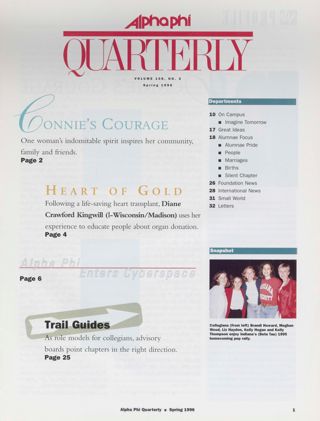 Alpha Phi Quarterly, Vol. 108, No. 2, Spring 1996 Table of Contents