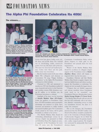 Alpha Phi Foundation News, Fall 1996