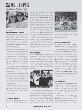 On Campus: Imagine Tomorrow: Nu (Nebraska/Lincoln), Fall 1996. On Campus: Imagine Tomorrow: Pi (North Dakota), Fall 1996. On Campus: Imagine Tomorrow: Tau (Omega), Fall 1996. On Campus: Imagine Tomorrow: Omega Chapter Members at Open House Photograph, Fall 1996. On Campus: Imagine Tomorrow: Upsilon (Washburn), Fall 1996. On Campus: Imagine Tomorrow: Chi (Montana), Fall 1996
