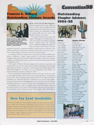 Convention '96: Frances E. Willard Outstanding Alumna Awards. Convention '96: New Ivy Leaf Available. Convention '96: Outstanding Chapter Advisers, 1994-1995