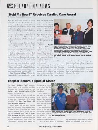 Alpha Phi Foundation News: "Hold My Heart" Receives Cardiac Care Award. Alpha Phi Foundation News: Chapter Honors a Special Sister