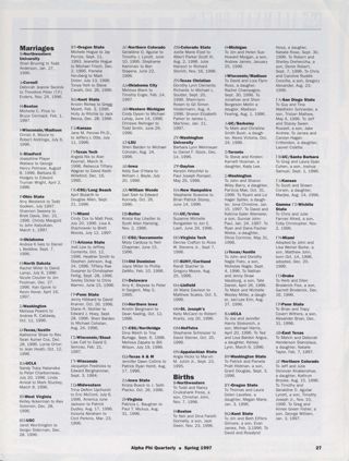 Alumnae Focus: Marriages, Spring 1997. Alumnae Focus: Births, Spring 1997