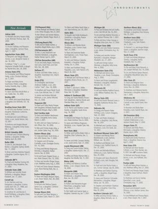 Announcements: New Arrivals, Summer 2001
