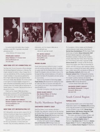 Alumnae Pride: Fingerlakes, N.Y., Fall 2001, Continued. Alumnae Pride: New York City Ivy Connection, N.Y., Fall 2001. Alumnae Pride: New York City Metropolitan, N.Y., Fall 2001. Alumnae Pride: Rhode Island, Fall 2001. Alumnae Pride: San Mateo County, Calif., Fall 2001. Alumnae Pride: Topeka, Kan., Fall 2001. Alumnae Pride: Southwest Dallas Area, Texas, Fall 2001, Continued. Alumnae Pride: Albuquerque, N.M., Fall 2001, Continued
