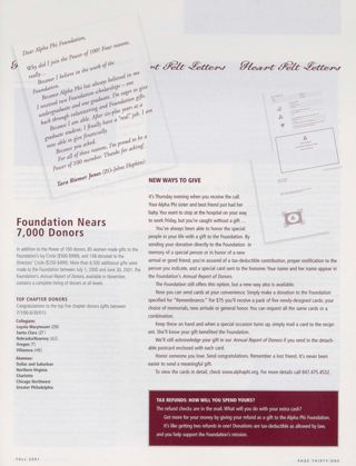 Power Trip: Introducing the Foundation's Power of One Hundred, Continued. Foundation Nears 7,000 Donors. New Ways to Give. Tax Refunds: How Will You Spend Yours?