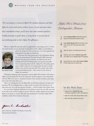 Message From the President, Fall 2001