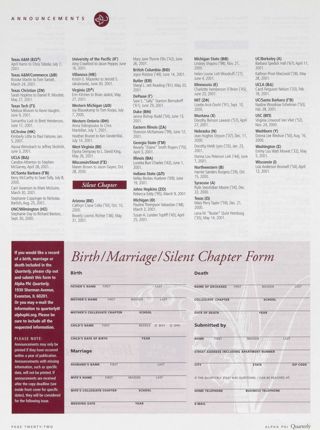 Announcements: Marriages, Fall 2001, Continued. Announcements: Silent Chapter, Fall 2001. Birth/Marriage/Silent Chapter Form, Fall 2001